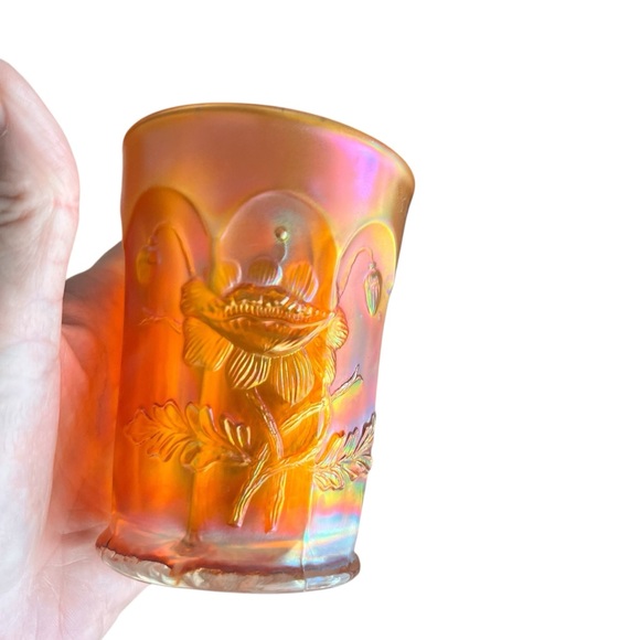 Vintage Northwood Marigold Carnival Glass Oriental Poppy Tumblers Set Of Six 6 - Picture 3 of 12